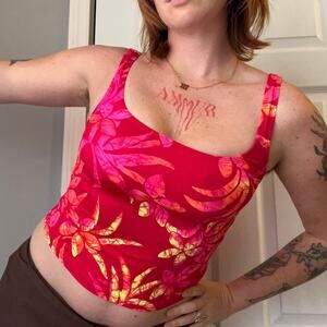 Vintage Tankini with Hawaiian Flower Print